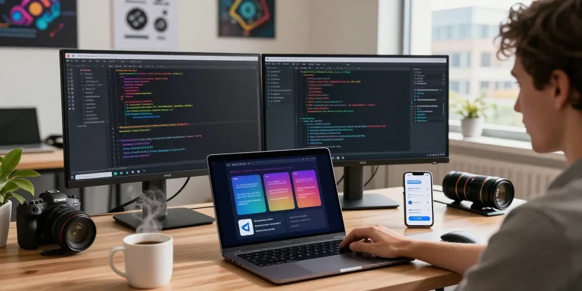 Using Telegram Chinese interface on laptop in modern workspace