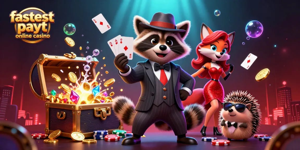 Experience the excitement at the fastest payout online casino with vibrant characters and casino elements.