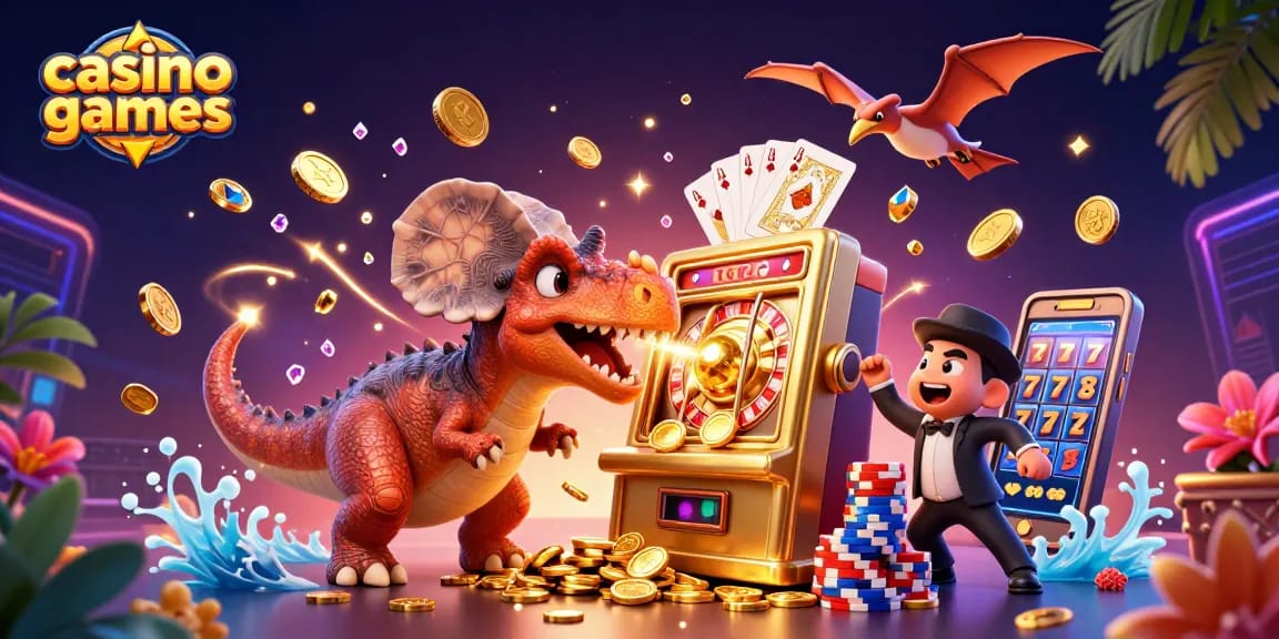 Catch flying coins in a vibrant casino games scene filled with excitement and rewards.